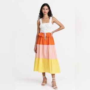 English Factory Anthropologie Colorblock Smocked Milkmaid Midi Maxi Dress S